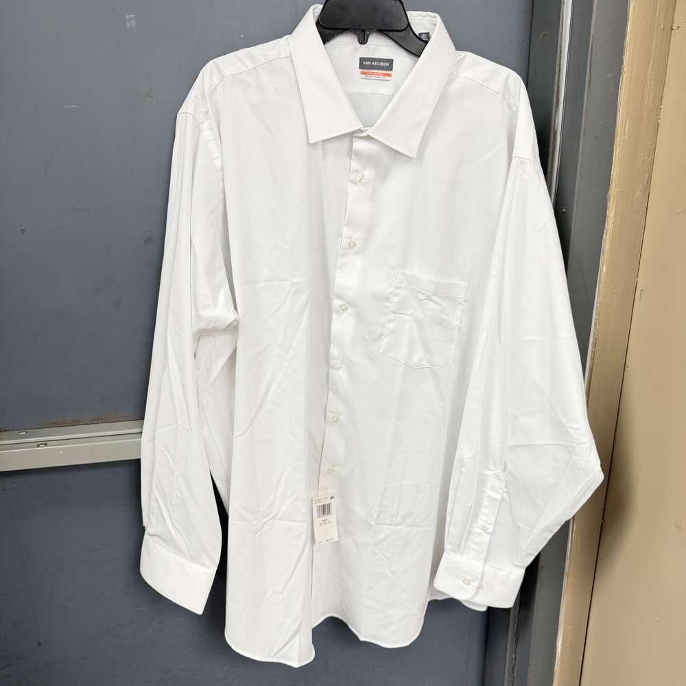 Van Heusen Stain Shield Dress Shirt White Big Fit Stretch 20 36-37 20F9755110